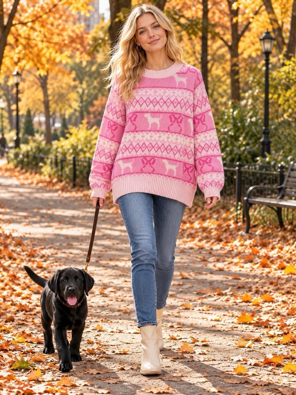Victoria's Secret PINK x LoveShackFancy Fair Isle Knit Boxy Pink Sweater XL NWT